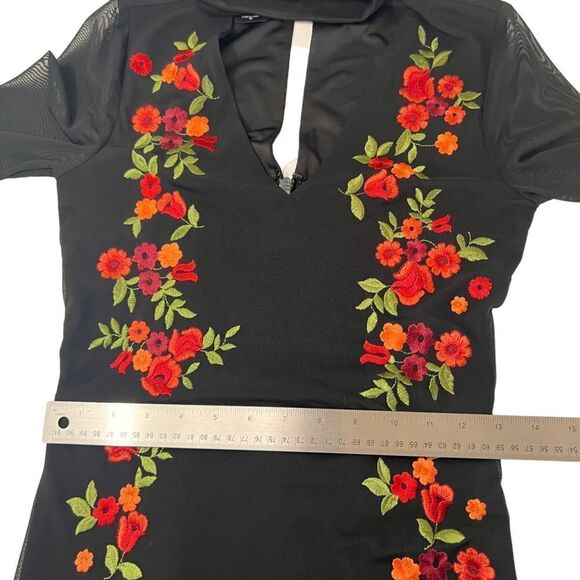 Bebe Mock Neck Floral Embroidered Mesh Dress - Picture 11 of 14